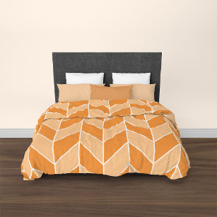 Modern Orange Peach Herringbone Chevron Pattern Duvet Cover