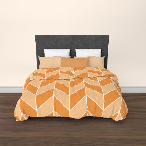 Modern Orange Peach Herringbone Chevron Pattern Duvet Cover