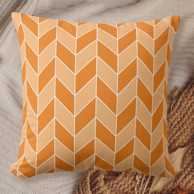 Modern Orange Peach Herringbone Chevron Pattern Throw Pillow (Creator Uploaded)