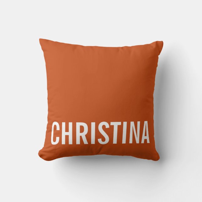 Modern Orange Personalized Name Pillow (Front)