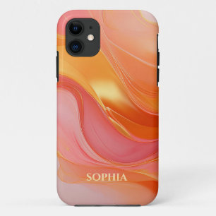 Modern Orange Pink and Gold- iPhone 11 Case