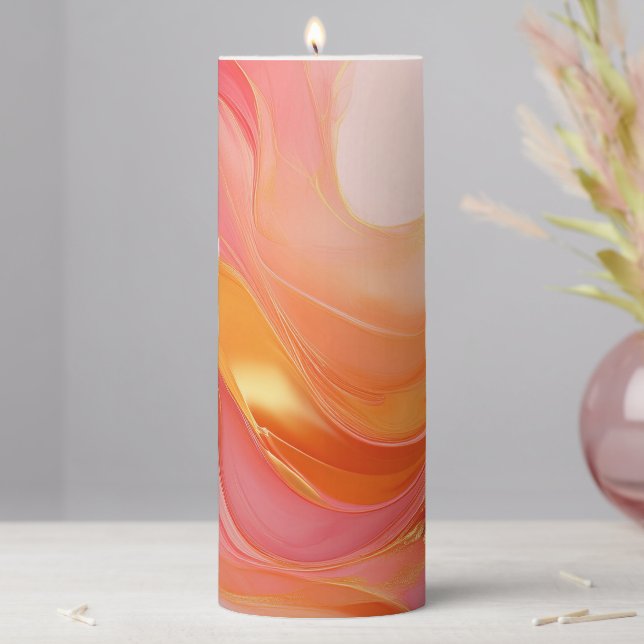 Modern Orange Pink and Gold- Pillar Candle (In Situ)