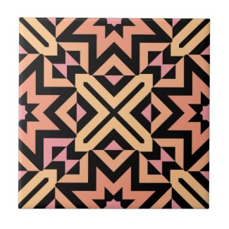 Modern Orange Pink Black Mosaic Geometric Pattern Ceramic Tile