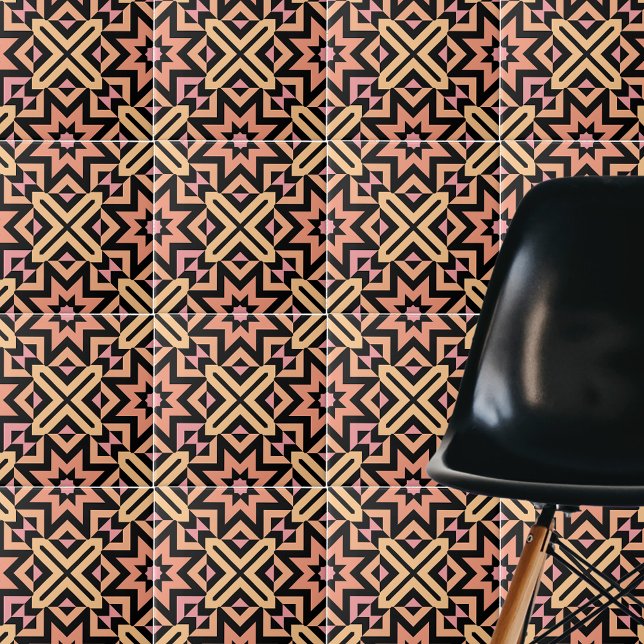 Modern Orange Pink Black Mosaic Geometric Pattern Ceramic Tile (Creator Uploaded)
