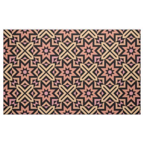 Modern Orange Pink Black Mosaic Geometric Pattern  Fabric