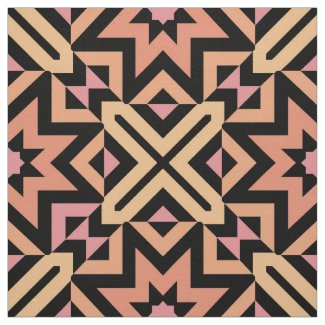 Modern Orange Pink Black Mosaic Geometric Pattern Fabric