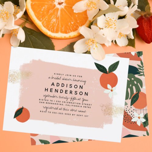 Modern Orange Pink  Gold Floral Bridal Shower Postcard