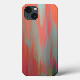 Modern orange pink green abstract art iPhone 13 case