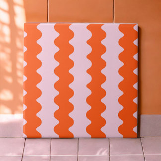 Modern Orange Pink Groovy Stripe Minimalist Spring Ceramic Tile