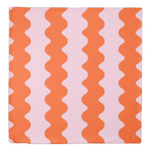 Modern Orange Pink Stripe Minimalist Groovy Spring Duvet Cover