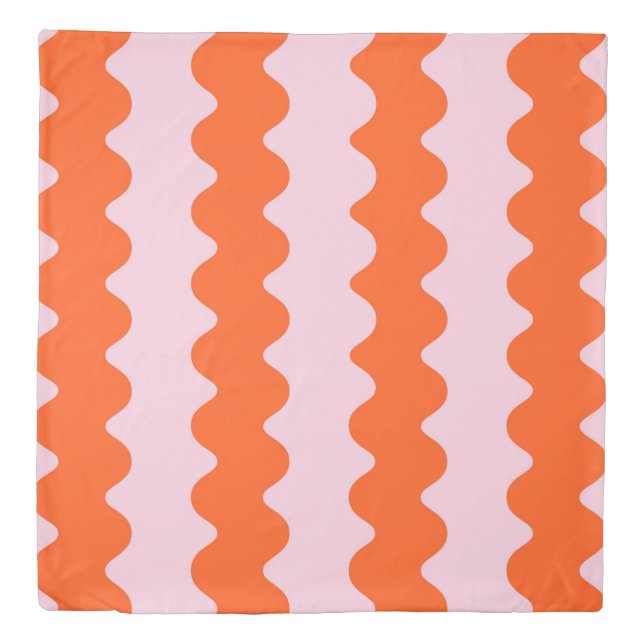 Modern Orange Pink Stripe Minimalist Groovy Spring Duvet Cover (Front)