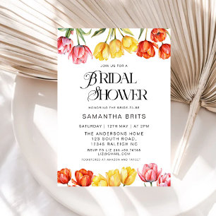 Modern Orange Pink  Tulips Floral Bridal Shower Invitation
