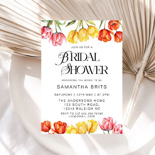 Modern Orange Pink Tulips Floral Bridal Shower Invitation