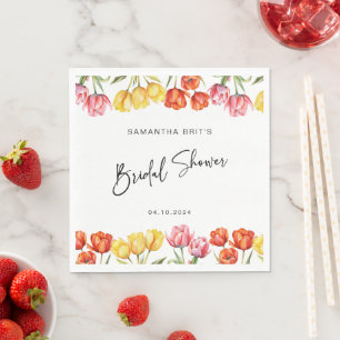 Modern Orange Pink Tulips Floral Bridal Shower Napkins