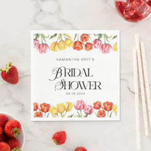Modern Orange Pink  Tulips Floral Bridal Shower Napkins