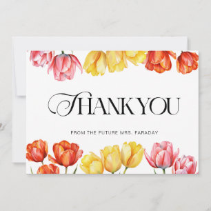 Modern Orange Pink  Tulips Floral Bridal Shower Thank You Card