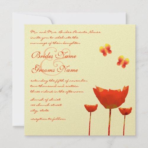 Modern Orange Poppies Wedding Invitation