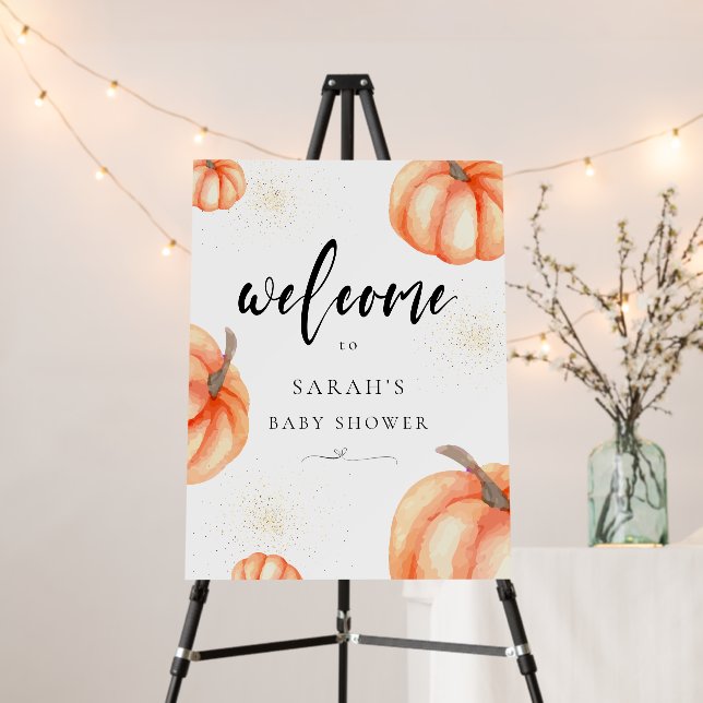 Modern Orange Pumpkin Baby Shower Welcome Sign  (In Situ (Stand))