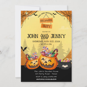 Modern Orange Pumpkin Fall Halloween Costume Party Invitation