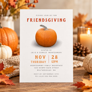 Modern Orange Pumpkin Friendsgiving Dinner Invitation