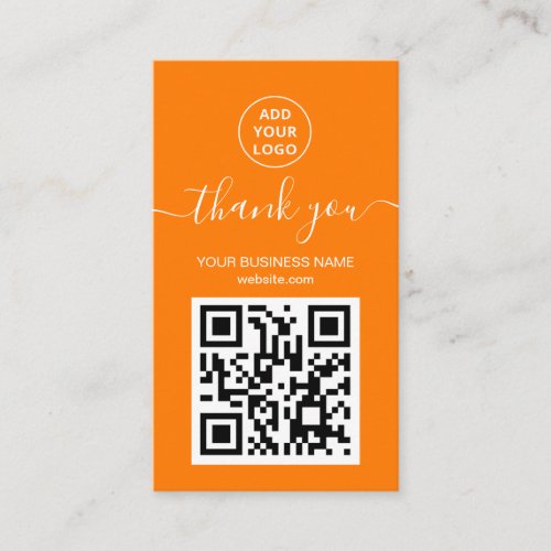 Modern Orange QR code Order thank you  Business Card