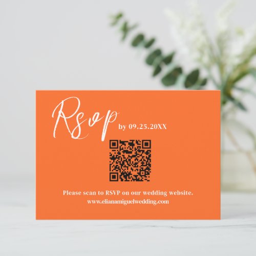 Modern orange QR Code Response Card wedding RSVP
