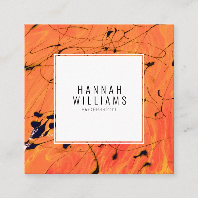 Modern Orange QR Code Terracotta Paint Pattern     Square Business Card (Front)