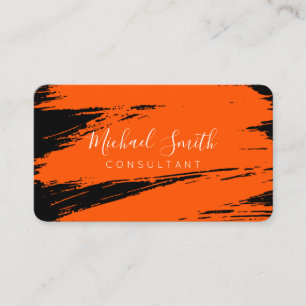 Modern Orange Red Black Brush Stroke Paint Business Card