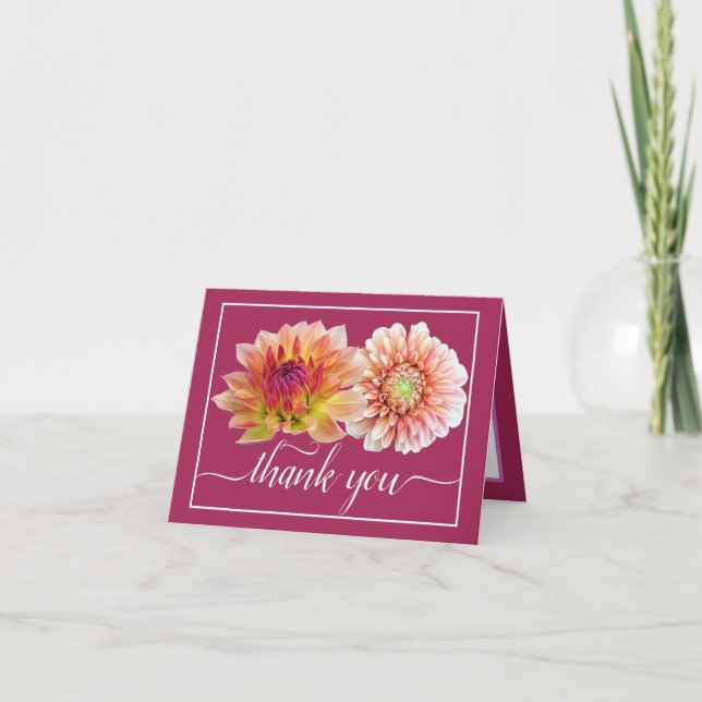 Modern Orange Red Dahlias Botanical Chic Thank You Card (Front)