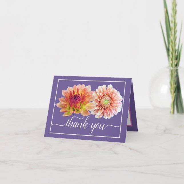 Modern Orange Red Dahlias Botanical Chic Thank You Card (Front)