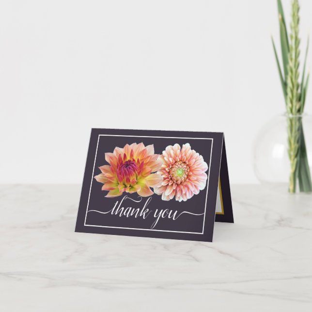 Modern Orange Red Dahlias Botanical Chic Thank You Card (Front)