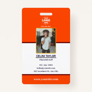 Modern Orange Red Photo ID Card with Logo Badge