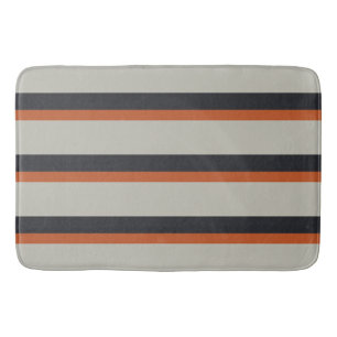 Modern Orange Red Silver Gray Stripe Pattern Bathroom Mat