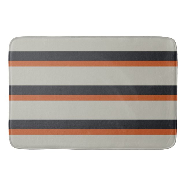 Modern Orange Red Silver Gray Stripe Pattern Bathroom Mat (Front)