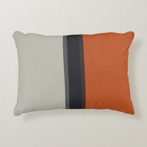 Modern Orange Red Silver Gray Stripe Pattern Decorative Pillow