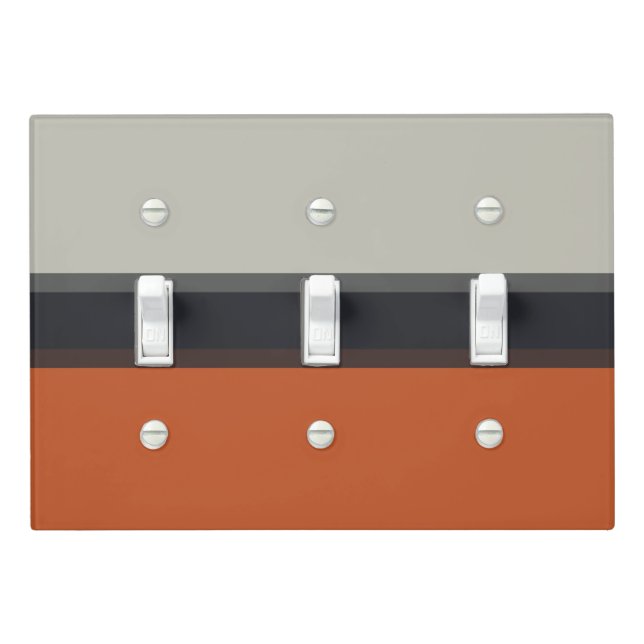 Modern Orange Red Silver Gray Stripe Pattern Light Switch Cover (In Situ)