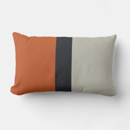 Modern Orange Red Silver Gray Stripe Pattern Lumbar Pillow