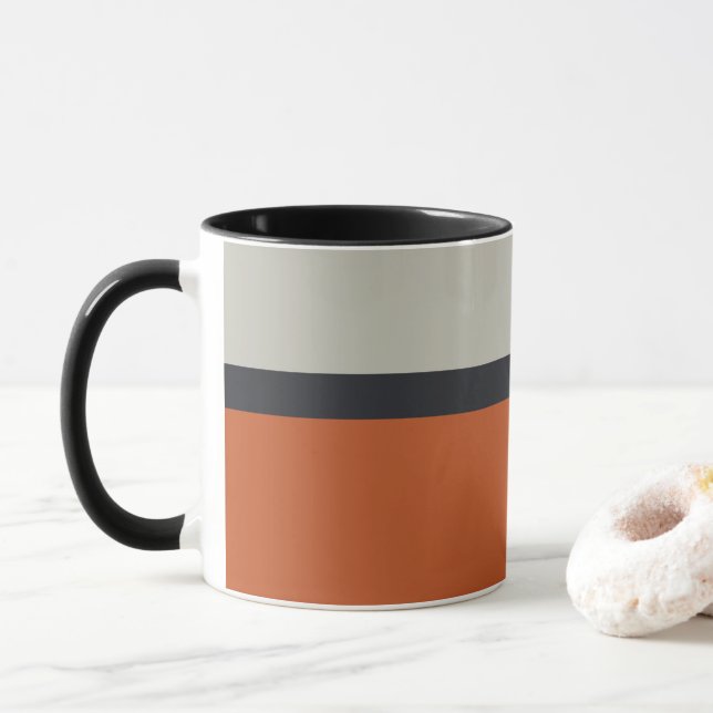 Modern Orange Red Silver Gray Stripe Pattern Mug (With Donut)