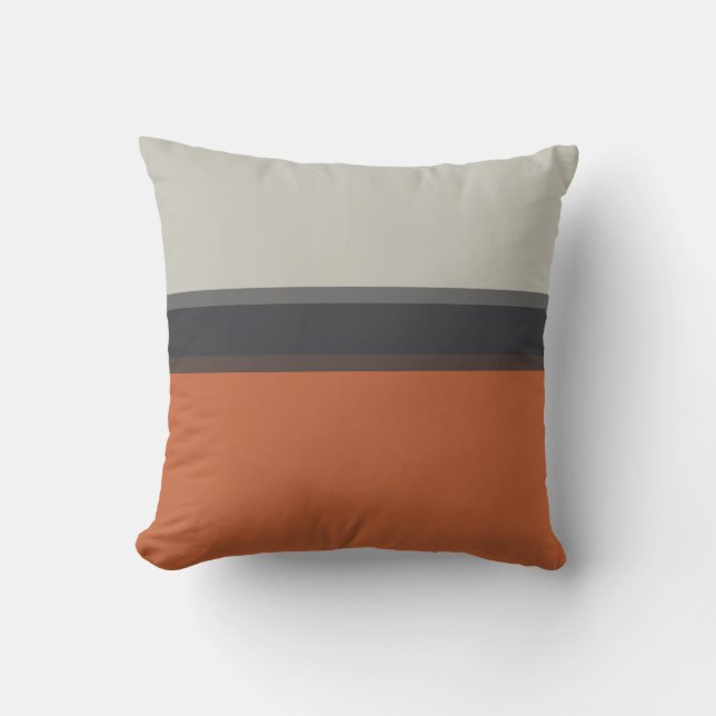 Modern Orange Red Silver Gray Stripe Pattern Outdoor Pillow (Front)
