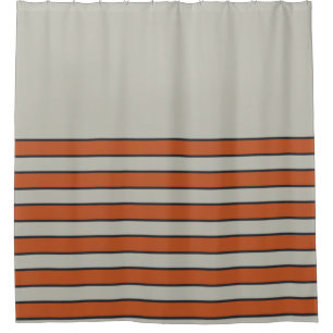 Modern Orange Red Silver Gray Stripe Pattern Shower Curtain