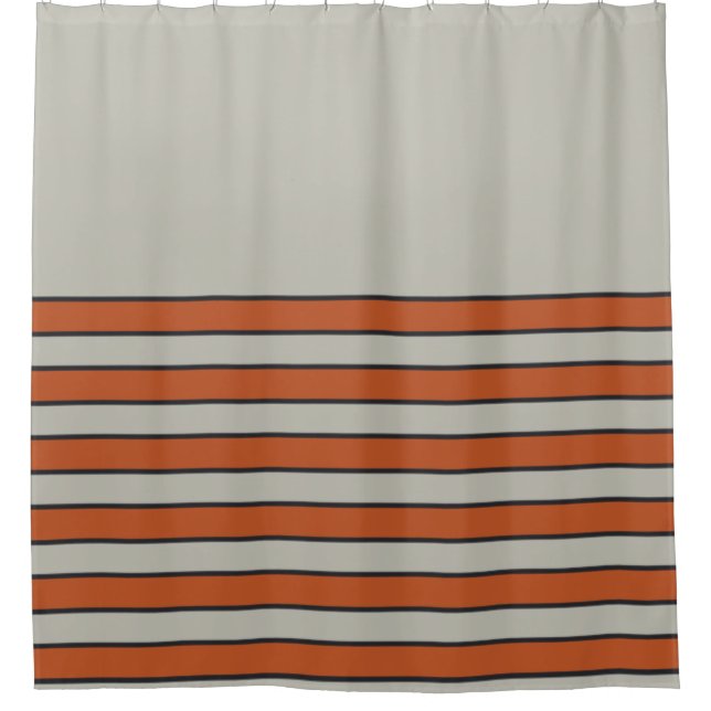 Modern Orange Red Silver Gray Stripe Pattern Shower Curtain (Front)