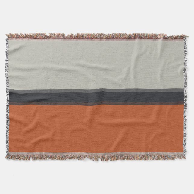 Modern Orange Red Silver Gray Stripe Pattern Throw Blanket (Front)