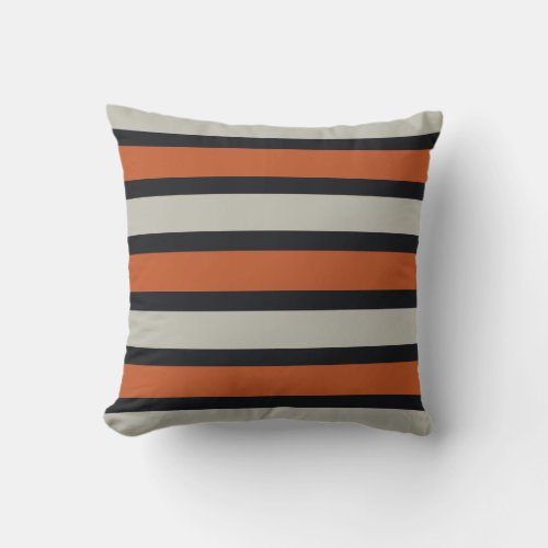 Modern Orange Red Silver Gray Stripe Pattern Throw Pillow