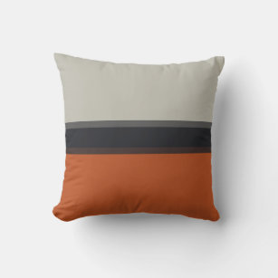 Modern Orange Red Silver Gray Stripe Pattern Throw Pillow