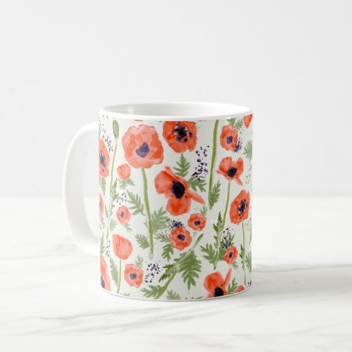 Modern Orange Red Watercolor Painted Poppy Flowers Coffee Mug