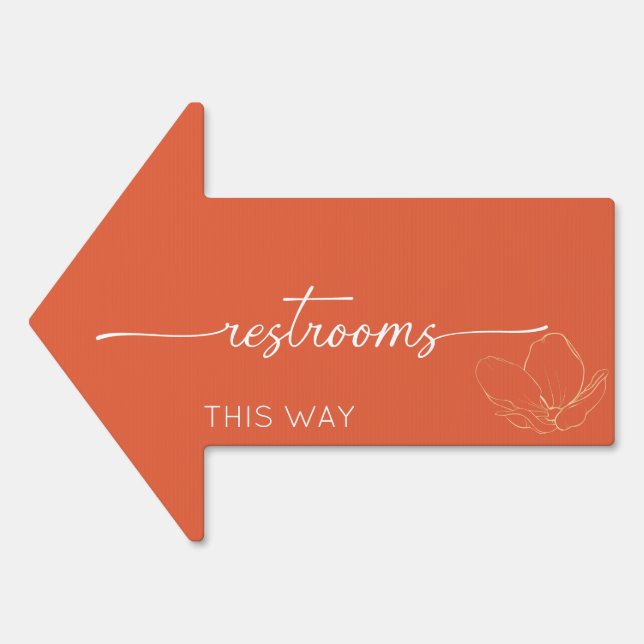 Modern orange restrooms "this way" arrow sign (Front)
