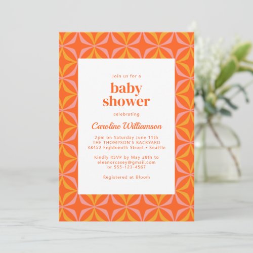 Modern Orange Retro Bold Typography Baby Shower Invitation