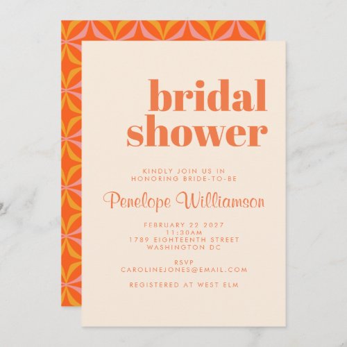 Modern Orange Retro Bold Typography Bridal Shower  Invitation