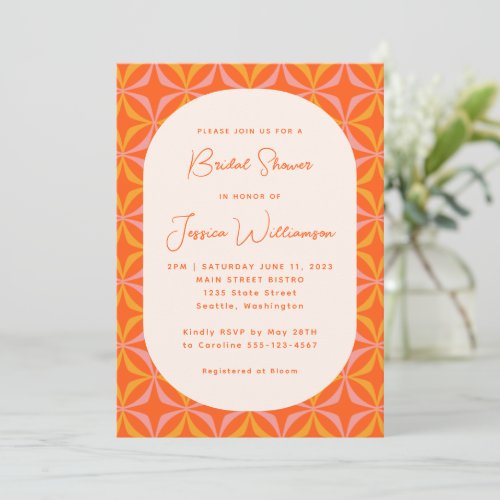 Modern Orange Retro Calligraphy Bridal Shower Invitation