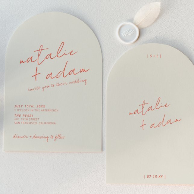 Modern Orange Retro Fun Whimsical Arched Wedding Invitation (Creator Uploaded)